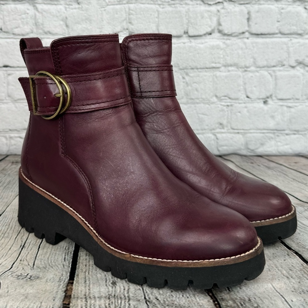 Blondo Dagger Waterproof Leather Ankle Boots Size 8 Wine Maroon